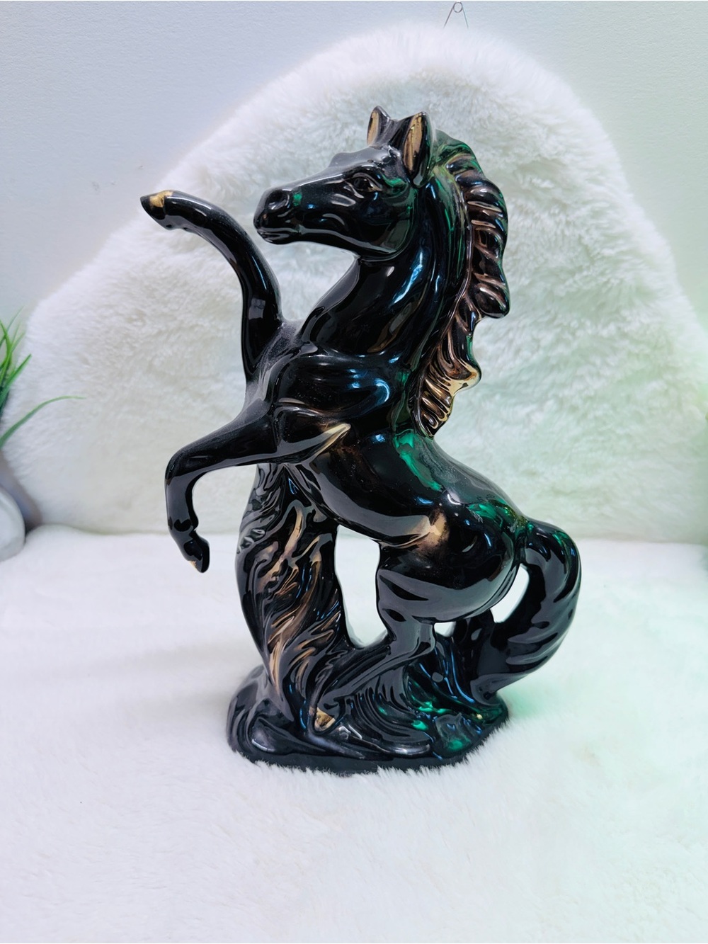 Black & Gold Ceramic Rearing Stallion Horse Figurine Decorative Home Art 🐎